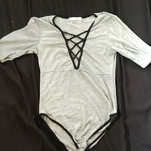 Bodysuit, Marci, stripes, black and grey